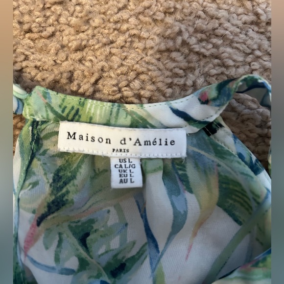 Maison d'amelie green palm leaf print Halter tank top, Size Large - Picture 4 of 6